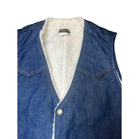Vintage Denim vest 70's Key Jeans Sherpa lined trucker Cowboy Western men large - Picture 3 of 7